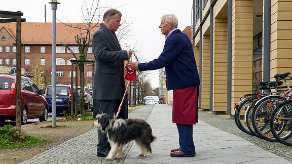 Otto Stein bittet Dr. Roland Heilmann, eine Runde mit dem Hund zu gehen.