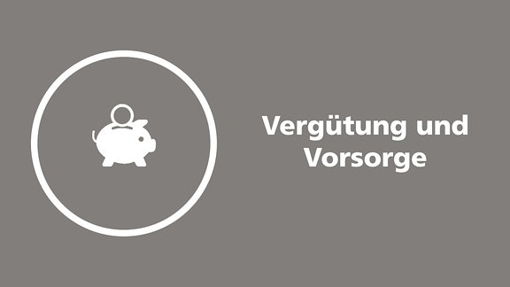 Piktogramm mit einem Sparschwein und dem Text "Vergütung und Vorsorge".