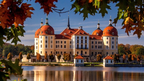 Das Schloss Moritzburg im Herbst.