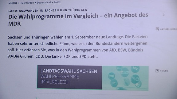 "Die Wahlprogramme im Vergleich" steht auf einer Website.