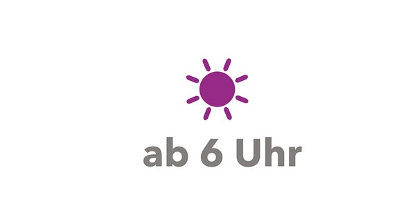 MDR KLASSIK Relaunch Hintergrund-Illustration violettes Sonnenpiktorgramm, dazu Beschriftung "ab sechs Uhr"