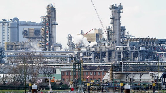 Industrieanlagen stehen auf dem Werksgelände des Chemiekonzerns BASF. 