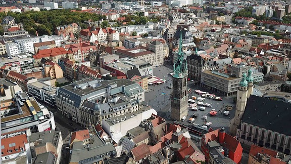 Der Marktplatz in Halle aus der Vogelperspektive