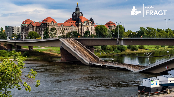 Die teilweise eingestürzte Carolabrücke in Dresden