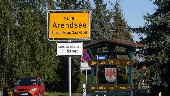 Schild am Ortseingang der Stadt Arendsee in Sachsen-Anhalt 