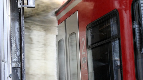 Reinigungsbürsten waschen eine S-Bahn