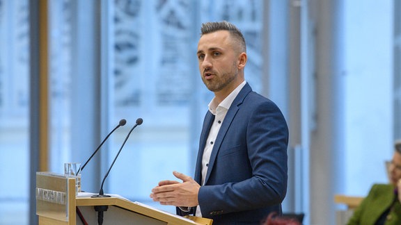 Ulrich Siegmund (AfD), Fraktionsvorsitzender, spricht im Landtag von Sachsen-Anhalt