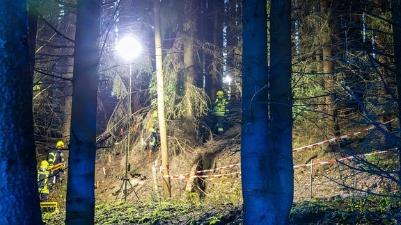 Einsatzkräfte im nächtlichen Wald