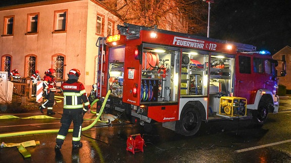 Feuerwehr bei Großbrand in Leisnig