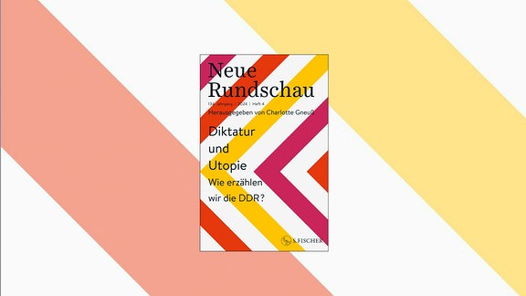 Neue Rundschau, Cover mit Text und darunter mehreren farbigen Linien im Winkel von 90 Grad auf weißem Grund.