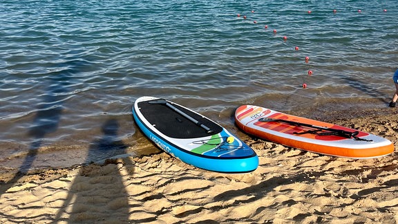 SUP am Strand des Alperstedter See.