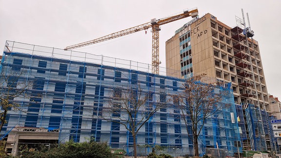 Die Baustelle des TA-Hochhauses in Erfurt