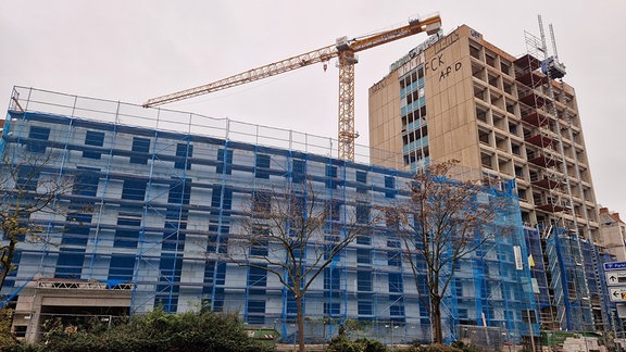 Die Baustelle des TA-Hochhauses in Erfurt