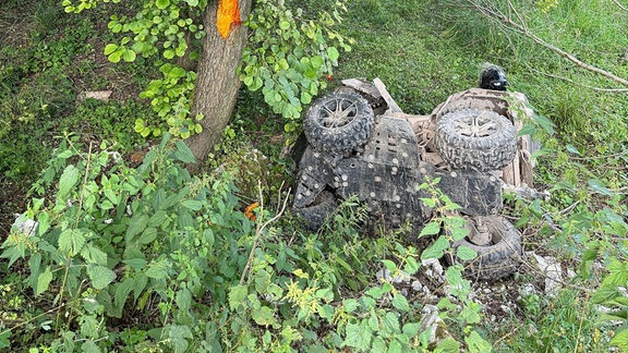 Ein Quuad liegt an einem Baum