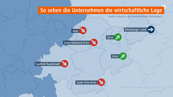 Karte der IHK Ostthüringen über die wirtschaftliche Lage