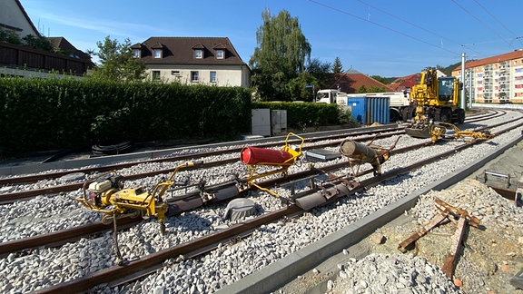 Bauarbeiten auf Gleisen in Jenaer Nord