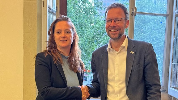 Thomas Nitzsche und Kathleen Lützkendorf im Rathaus