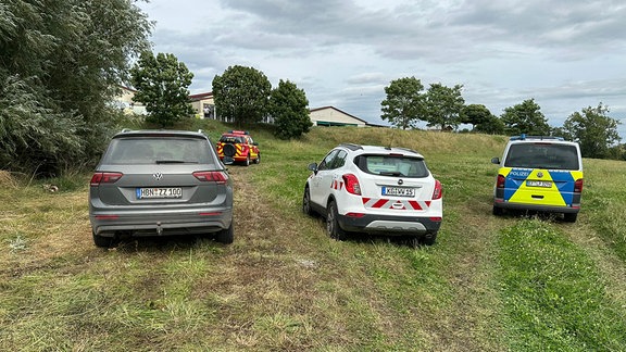 Pkws stehen auf einer Wiese