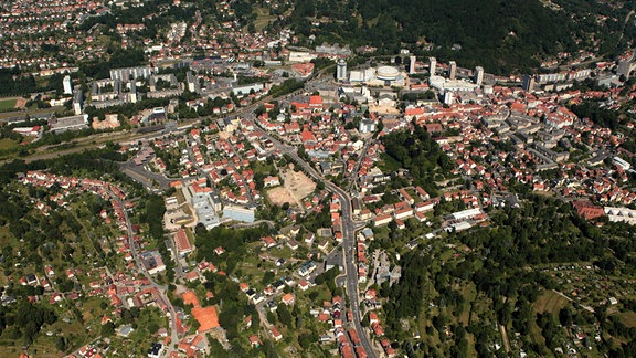 Blick auf das Stadtzentrum von Suhl