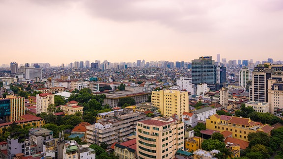 Blick auf die Häuser von Hanoi