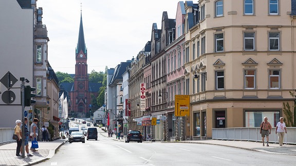 Stadtansicht mit Nikolaikirche in Aue-Bad Schlema