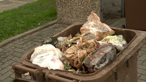 offene Biotonne mit Papiermüll