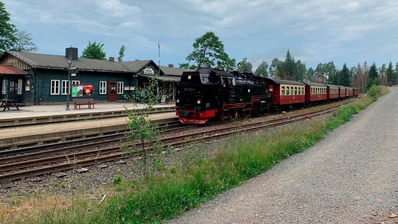 aEine alte Dampflok im Bahnhof von Schierke