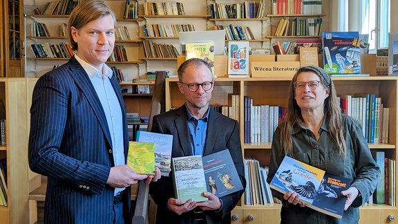 Simon Peter Ziesch (Domowina Verlag), Gunter Oettel (Gunter Oettel Verlag) , Friederike Koch-Heinrichs (Museum der Westlausitz) (v.l.n.r.)