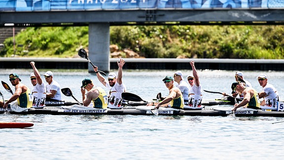 Das deutsche Team beim Vorkampf der Kajak-Vierer über 500 m in Paris