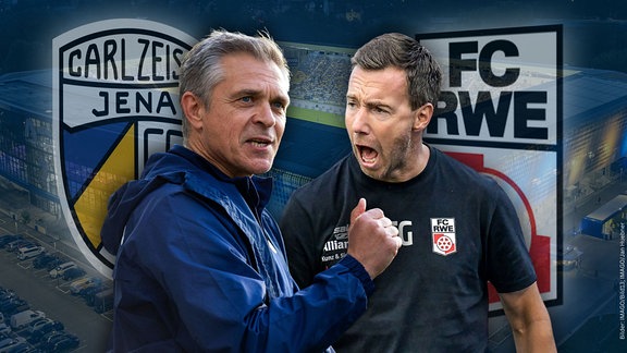 FC Carl Zeiss Jena vs. Rot-Weiß Erfurt: Die Trainer Henning Bürger und Fabian Gerber.