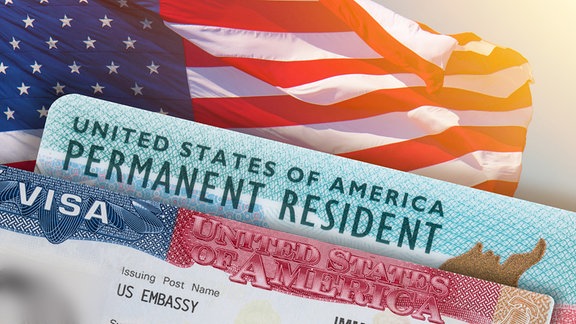 VISA Vereinigte Staaten von Amerika. Green Card Daueraufenthaltskarte in den USA.