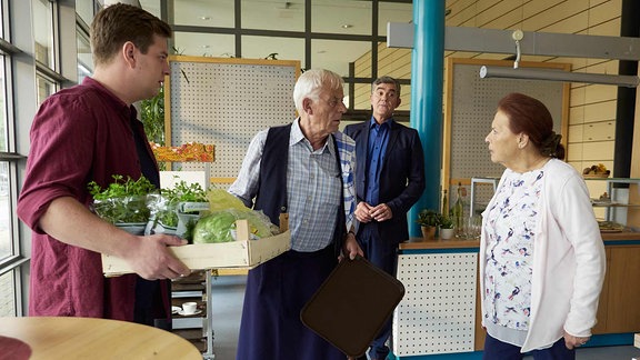 Karsten Kühn als Jakob Heilmann, Rolf Becker als Otto Stein, Ursula Karusseit als Charlotte Gauss und Dirk Schoedon als Udo von Wackerstein