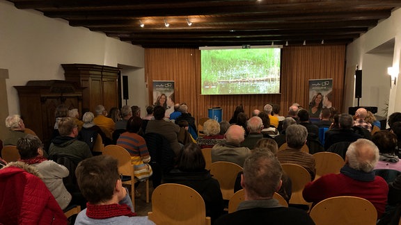 Menschen schauen sich einen Film auf der Leinwand an