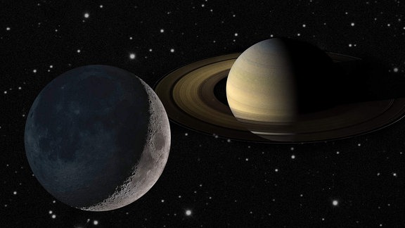 Eine Collage aus Mond und Saturn