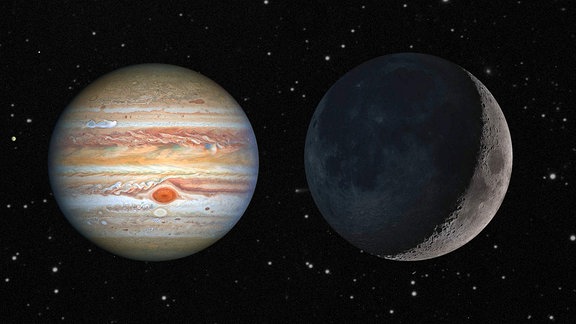 Eine Collage aus Mond und Jupiter