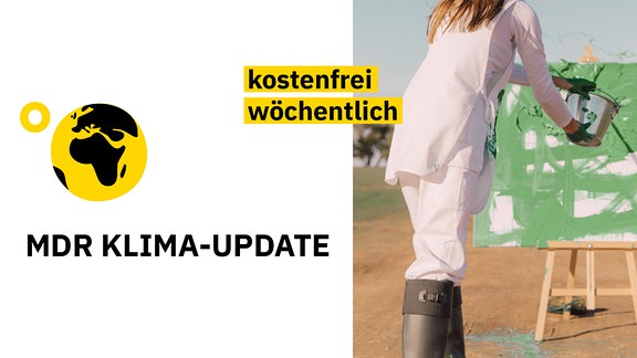 Icon: Symbolischer Newsletter mit Erdkugel-Symbol und Textzeilen. Text: Das MDR Klima-Update. Kostenfrei, wöchentlich