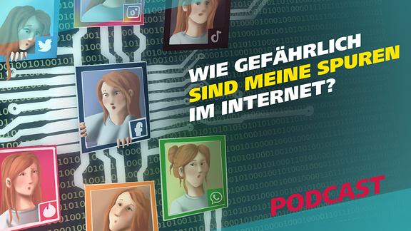 Covergrafik zum Podcast "Meine Challenge" - Episodentitel "Wie gefährlich sind meine Spuren im Internet?"