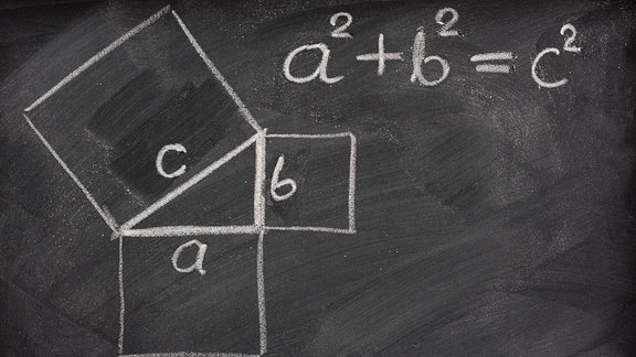 Satz des Pythagoras an einer Tafel skizziert